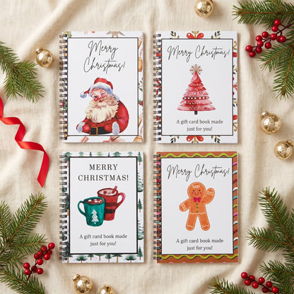 The four covers: Santa, Christmas Tree, Hot Cocoa, Gingerbread