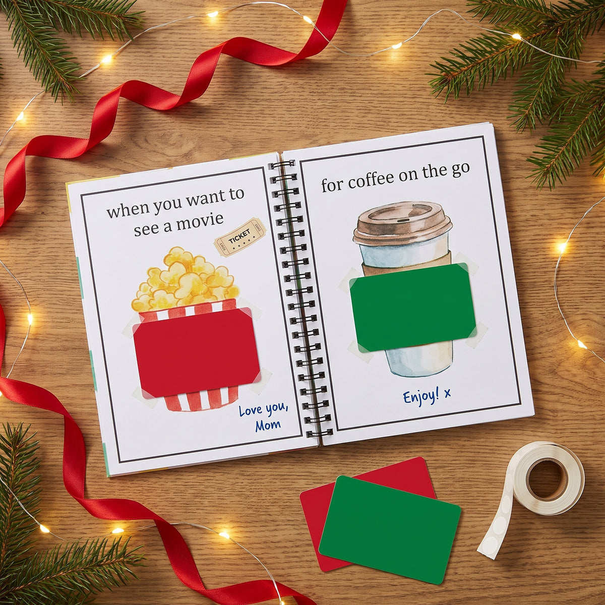 Inside pages with gift cards and handwritten notes