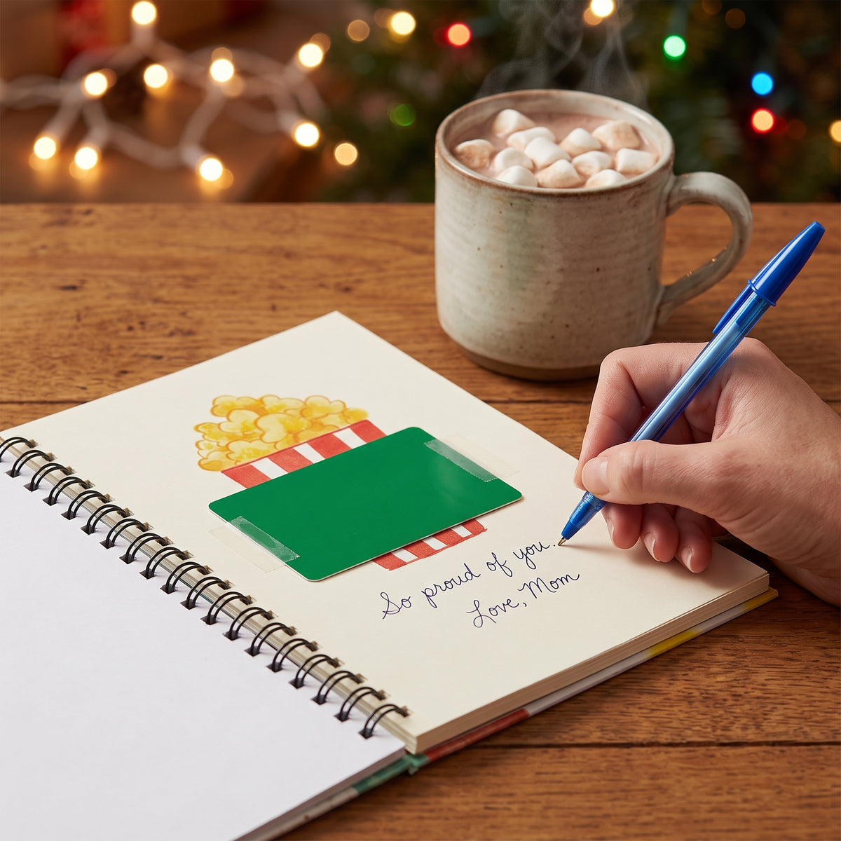 Writing a note under the gift card